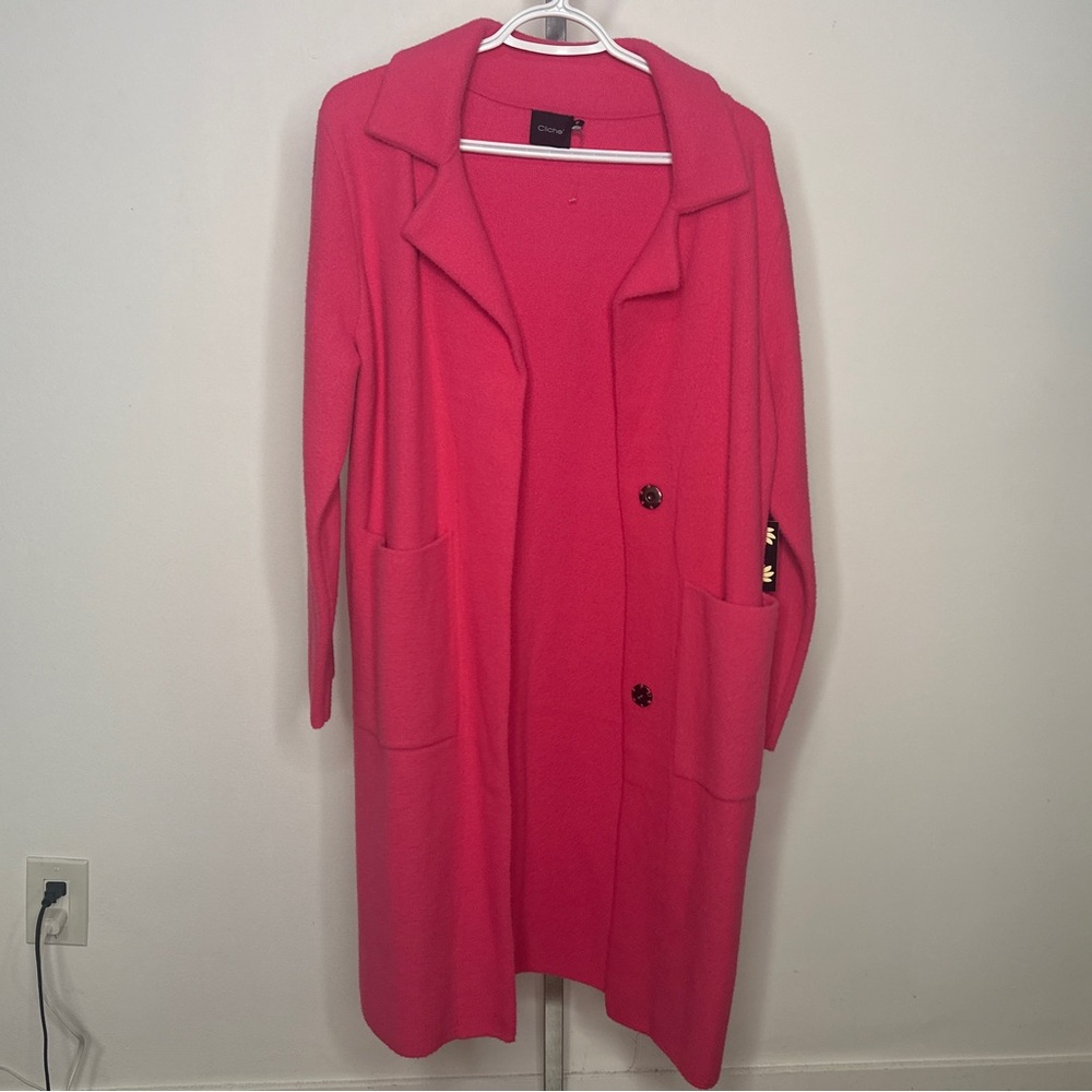 Chic Pink Long Coat Sweater